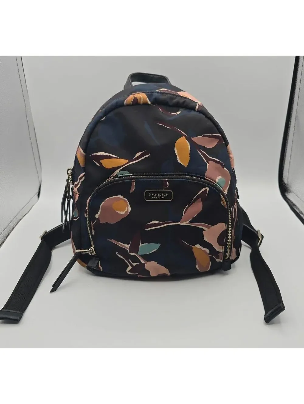 Kate Spade Chelsea Floral Nylon Backpack Black Multi Travel Bag 10